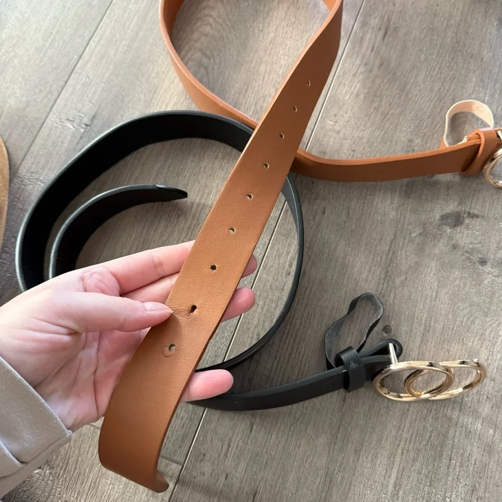 3 Leather Gold Tone Double‎ Circle Faux Leather Belts